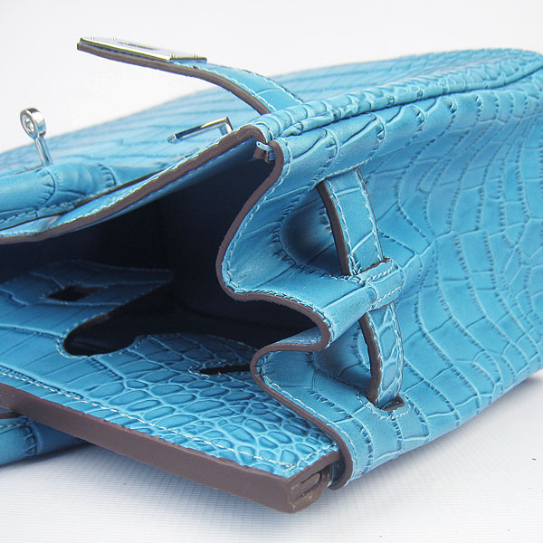 Replica Hermes Birkin 30CM Crocodile Veins Bag Blue 6088 On Sale